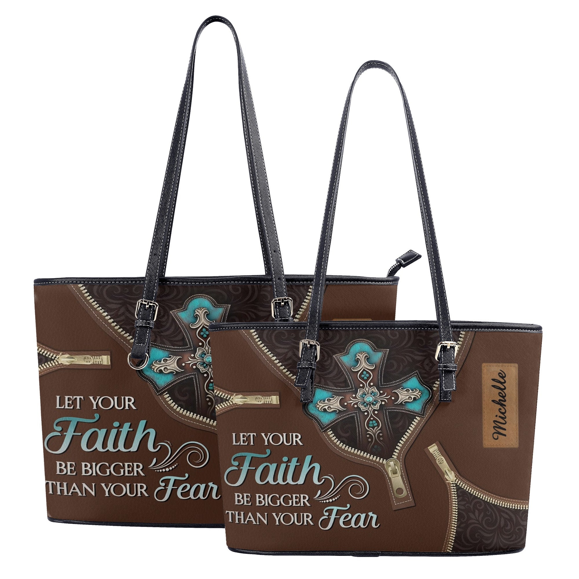 Let Your Faith Be Bigger Than Your Fear Leather Bag, Custom Leather Bag With Bible Verse. BLAF12
